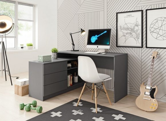 Стіл офісний письмовий Perfect Home Тео / Teo 3S/138 з 3 шухлядами Графіт (PFH-091166) Стіл офісний письмовий Perfect Home Тео / Teo 3S/138 з 3 шухлядами Графіт (PFH-091166)