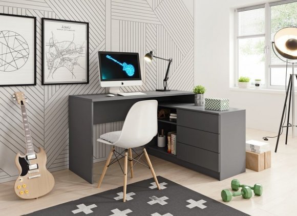 Стіл офісний письмовий Perfect Home Тео / Teo 3S/138 з 3 шухлядами Графіт (PFH-091166) Стіл офісний письмовий Perfect Home Тео / Teo 3S/138 з 3 шухлядами Графіт (PFH-091166)