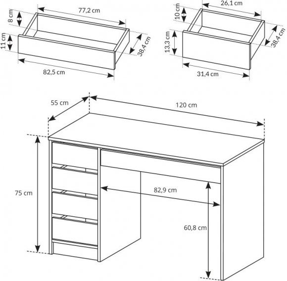 Стіл туалетний письмовий Perfect Home Ада / Ada 5S/120 з 5 шухлядами Антрацит (PFH-091308) Стіл туалетний письмовий Perfect Home Ада / Ada 5S/120 з 5 шухлядами Антрацит (PFH-091308)
