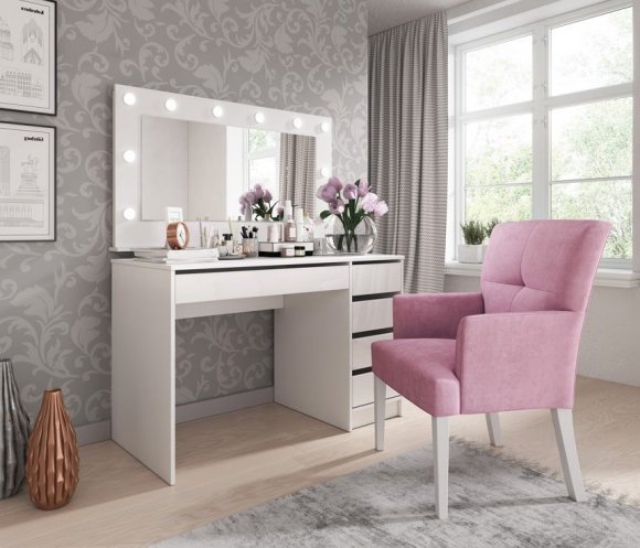 Стіл туалетний письмовий Perfect Home Ада / Ada 5S/120 з 5 шухядами Білий глянець (PFH-091306) Стіл туалетний письмовий Perfect Home Ада / Ada 5S/120 з 5 шухядами Білий глянець (PFH-091306)