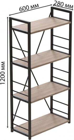 Етажерка 4/60 Ferrum-decor Серії Конект 120x60x28 чорний ДСП Дуб Сан-Марино 16мм (FRD-104237)