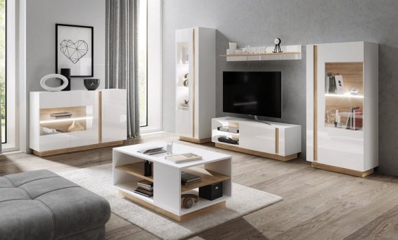 Вітрина висока Perfect Home Арко / Arco 1-дверна 1D1W/60 Білий глянець/дуб грандсон (PFH-091029)
