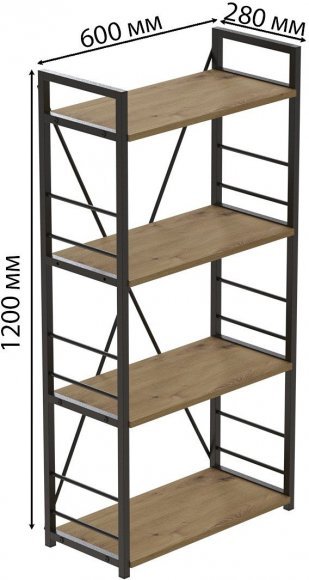 Етажерка 4/60 Ferrum-decor Серії Конект 120x60x28 чорний ДСП Дуб Артизан 16мм (FRD-104238)
