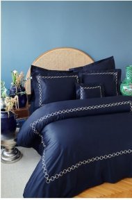 Постільна білизна сатин Circle lacivert-bej синій-бежевий king size svt-2000022291972