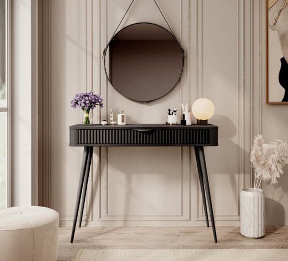 Стіл туалетний Perfect Home Ланте / Lante 1S/100 з 1 шухлядою і чорними ніжками Чорний (PFH-091188) Стіл туалетний Perfect Home Ланте / Lante 1S/100 з 1 шухлядою і чорними ніжками Чорний (PFH-091188)