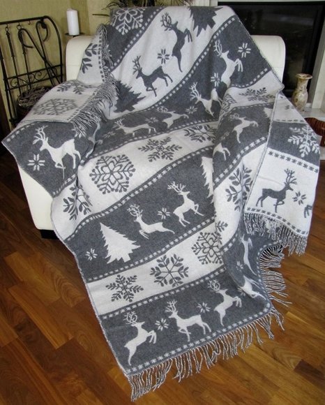 Плед жакард Олені новий 140х200 см сірий