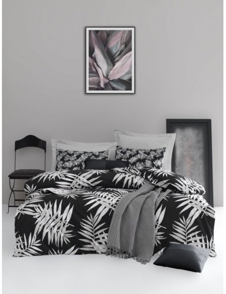 Постільна білизна Home Perfect Ranforce Palm чорний сімейний 145х210 см