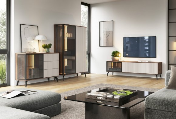 Комод з підсвіткою Вічі / Vici K154 3-дверний Горіх/кашемір Perfect Home Польща (PFH-091276) Комод з підсвіткою Вічі / Vici K154 3-дверний Горіх/кашемір Perfect Home Польща (PFH-091276)