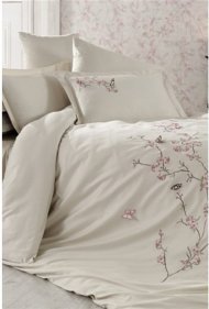 Постільна білизна сатин з вишивкою Butterfly 3D bej бежевий євро svt-2000022295109