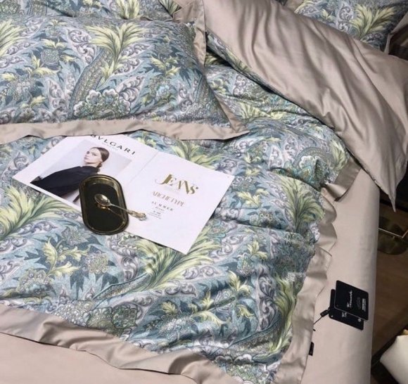 Комплект постільної білизни Листя бежево-зелений 200х230 см Комплект постільної білизни Листя бежево-зелений 200х230 см