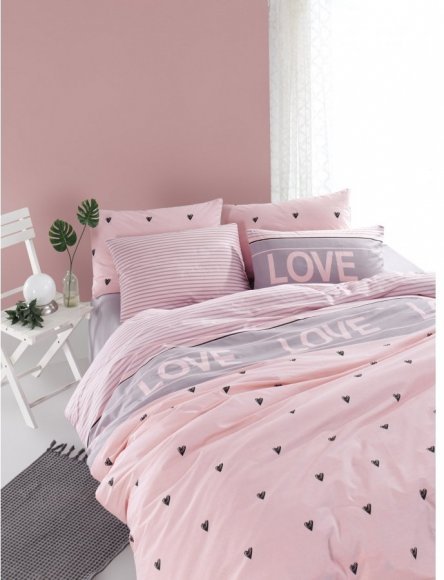 Постільна білизна Home Perfect Ranforce Love you ліловий сімейний 145х210 см