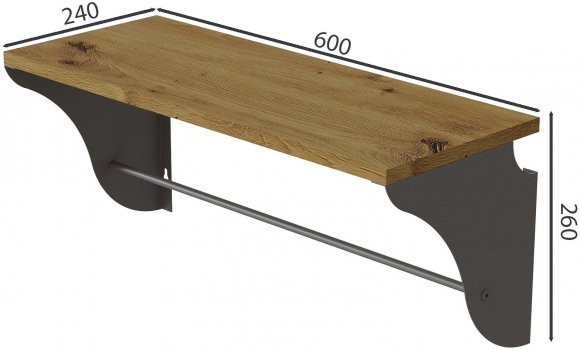 Настінна полиця Ferrum-decor Комфі 260x600x240 метал Сірий ДСП Дуб Артизан 16 мм (FRD-102756)