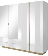 Шафа для одягу Perfect Home Арко / Arco 4-дверна з дзеркалом 4D2S/220 Білий глянець/дуб грандсон (PFH-091041)