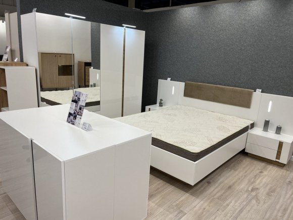 Ліжко (каркас) Perfect Home Арко / Arco 160 з м'яким ізголів'ям двоспальне Білий глянець/дуб грандсон (PFH-091045) Ліжко (каркас) Perfect Home Арко / Arco 160 з м'яким ізголів'ям двоспальне Білий глянець/дуб грандсон (PFH-091045)