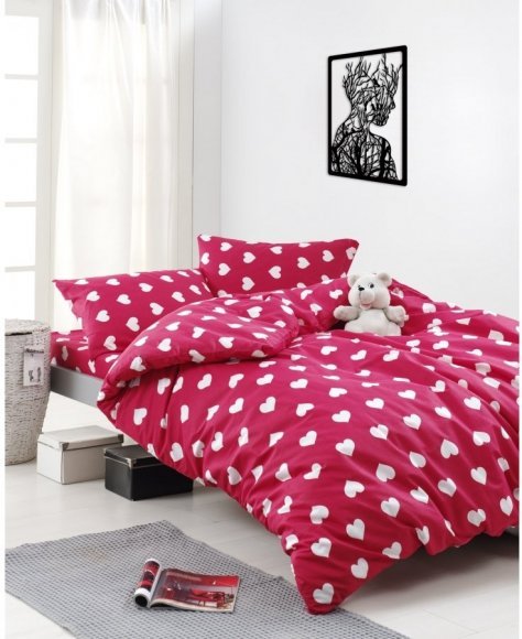 Постільна білизна Home Perfect Ranforce Love червоний полуторна 160х220 см