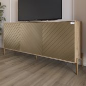 Тумба під телевізор із золотими металевими ніжками LION Амарант 168x40x76,5 см Дуб Аппалачі/Перламутровий металік (LION-043049)