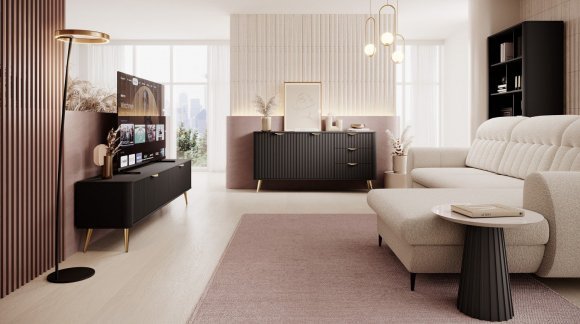 Комод Perfect Home Ланте / Lante 1-дверний з 3 шухлядами і золотими ніжками 1D3S/138 Чорний (PFH-091192)