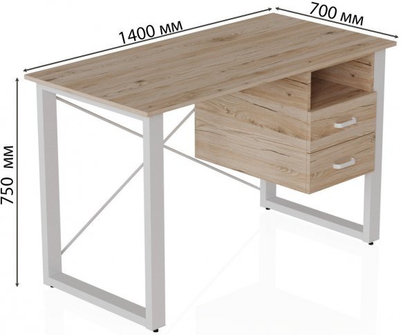 Письмовий стіл із ящиками Ferrum-decor Оскар 750x1400x700 метал Білий ДСП Дуб Сан-Марино 16 мм (FRD-103283) Письмовий стіл із ящиками Ferrum-decor Оскар 750x1400x700 метал Білий ДСП Дуб Сан-Марино 16 мм (FRD-103283)