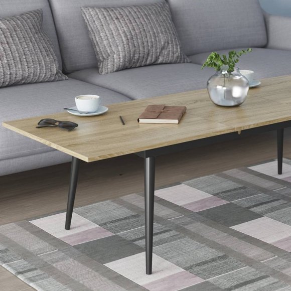 Стіл трансформер журнальний Dandi Small Ferrum-decor 45x120 160)x60 Чорний метал ДСП Дуб Сонома 16 мм (FRD-106788)