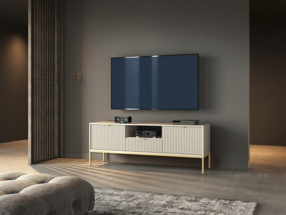 Тумба під телевізор Perfect Home Нова / Nova 2-дверна з 1 шухлядою і золотими ніжками RTV154 Кашемір (PFH-091228)