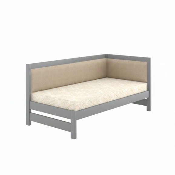 Полуторне дерев'яне ліжко Mebigrand Ліза М4 (права спинка) Світло-сірий (RAL-7040)/Аляска 23 (Бежевий) 120x200 см MBG-25581