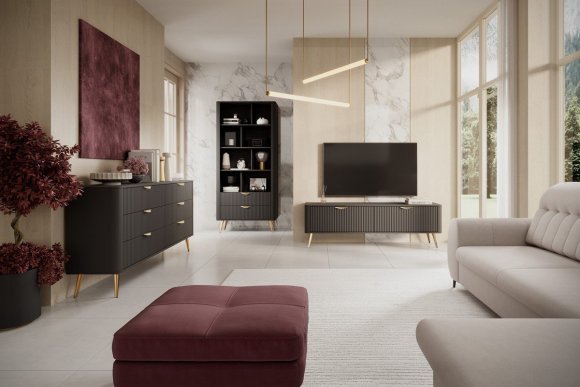 Стелаж Perfect Home Ланте / Lante 2S з 2 шухлядами і золотими ніжками Чорний (PFH-091189) Стелаж Perfect Home Ланте / Lante 2S з 2 шухлядами і золотими ніжками Чорний (PFH-091189)