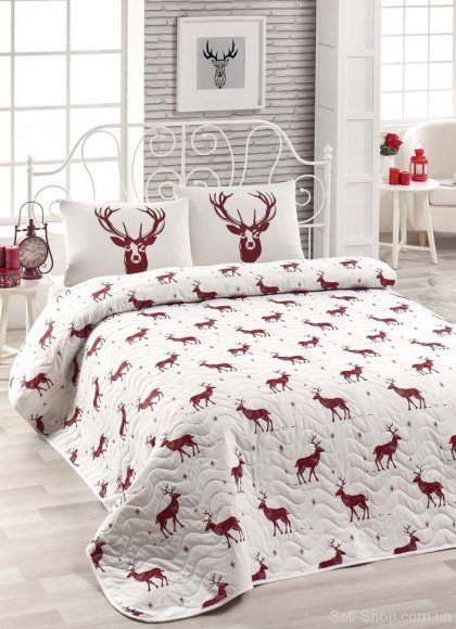 Покривало простьобане з наволочкою Geyik bordo бордовий 160х220 см