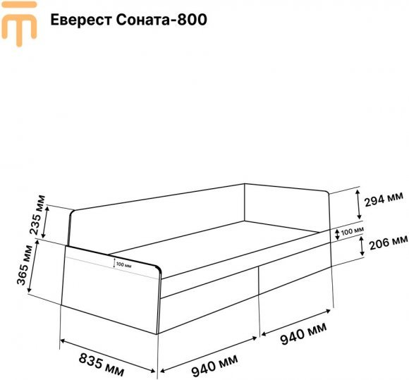 Односпальне ліжко Еверест Соната-800 (без ящиків) 80х190 см дуб крафт золотий (DTM-2672) Односпальне ліжко Еверест Соната-800 (без ящиків) 80х190 см дуб крафт золотий (DTM-2672)