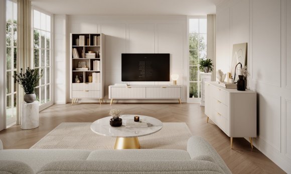Стелаж Perfect Home Ланте / Lante 2S з 2 шухлядами і золотими ніжками Беж (PFH-091103) Стелаж Perfect Home Ланте / Lante 2S з 2 шухлядами і золотими ніжками Беж (PFH-091103)