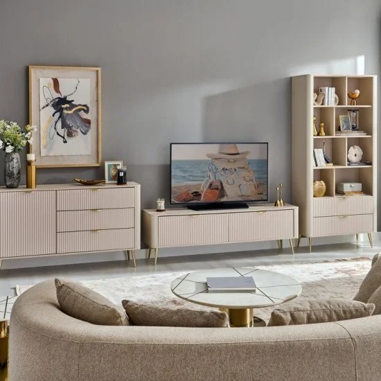 Стелаж Perfect Home Ланте / Lante 2S з 2 шухлядами і золотими ніжками Беж (PFH-091103) Стелаж Perfect Home Ланте / Lante 2S з 2 шухлядами і золотими ніжками Беж (PFH-091103)
