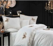 Постільна білизна сатин з мереживом Safir krem кремовий євро svt-2000022295291