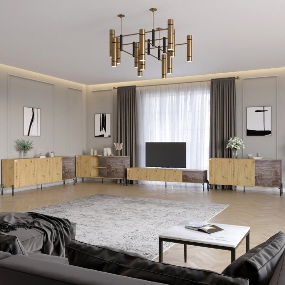 Комплект модульний для вітальні LION Грей 4 елементи з чорними металевими ніжками Дуб Артизан/Дерево (LION-042729) Комплект модульний для вітальні LION Грей 4 елементи з чорними металевими ніжками Дуб Артизан/Дерево (LION-042729)