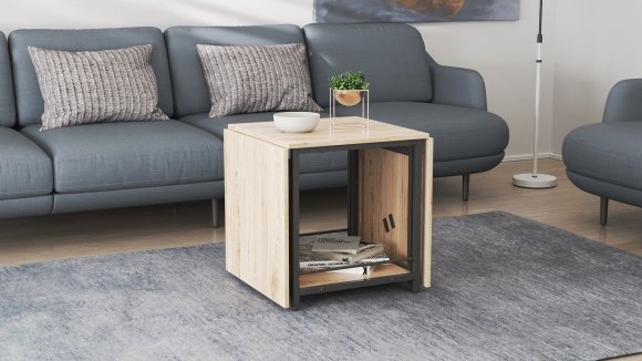 Стіл журнальний трансформер Куб Комбо Ferrum-decor 540x532x500 Чорний метал ДСП Дуб Сан-Марино 16 мм (FRD-105151)