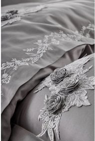 Постільна білизна сатин з мереживом Safir antrasit антрацит євро svt-2000022295307