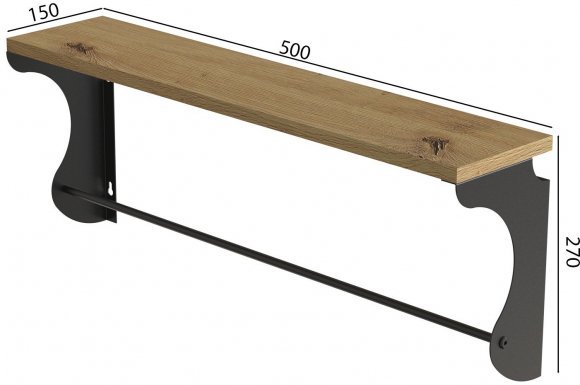 Полиця настінна Ferrum-decor Юзібі 270x500x150 метал Чорний ДСП Дуб Артизан 16 мм (FRD-102658)