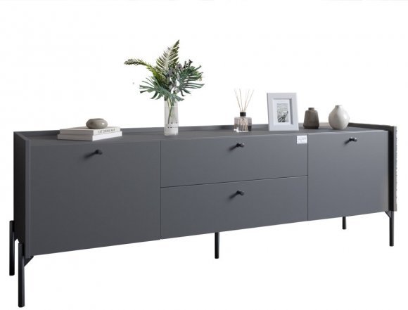 Тумба під телевізор з шухлядами LION Wood з чорними ніжками 160х65х40 см Антрацит (LION-043107)