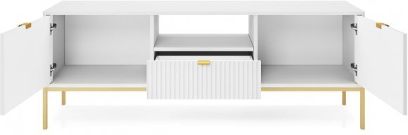 Тумба під телевізор Perfect Home Нова / Nova 2-дверна з 1 шухлядою і золотими ніжками RTV154 Білий (PFH-091224)