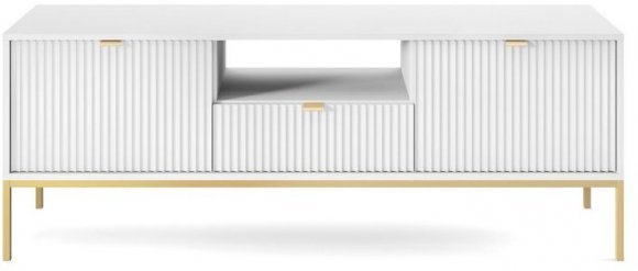 Тумба під телевізор Perfect Home Нова / Nova 2-дверна з 1 шухлядою і золотими ніжками RTV154 Білий (PFH-091224)