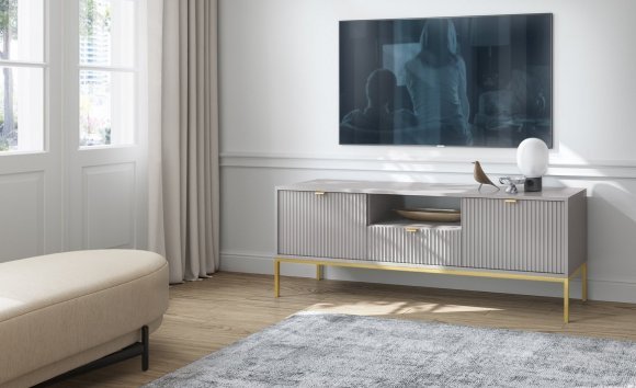 Тумба під телевізор Perfect Home Нова / Nova 2-дверна з 1 шухлядою і золотими ніжками RTV154 Сірий (PFH-091226)