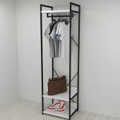 Шафа Гардероб Уні секція 1 серії Конект Ferrum-decor 220x60x50см Чорний метал ДСП Білий 32 мм (FRD-104499)