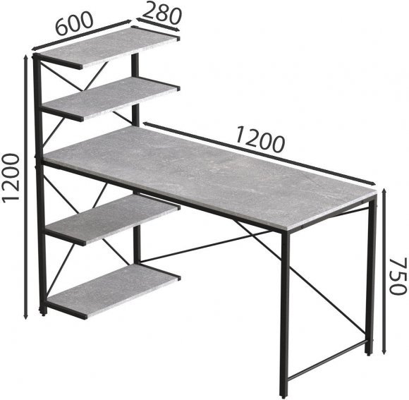 Комп'ютерний стіл Ferrum-decor Джек 75x120x70 Чорний ДСП Бетон (FRD-105319)
