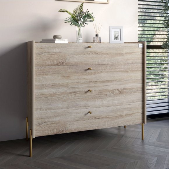 Комод із 4 шухлядами LION Wood із золотими ніжками 100х90х45 см Дуб Сонома (LION-042966) Комод із 4 шухлядами LION Wood із золотими ніжками 100х90х45 см Дуб Сонома (LION-042966)