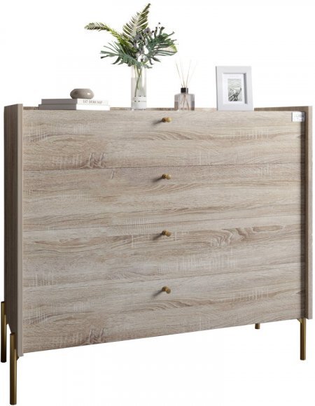 Комод із 4 шухлядами LION Wood із золотими ніжками 100х90х45 см Дуб Сонома (LION-042966) Комод із 4 шухлядами LION Wood із золотими ніжками 100х90х45 см Дуб Сонома (LION-042966)