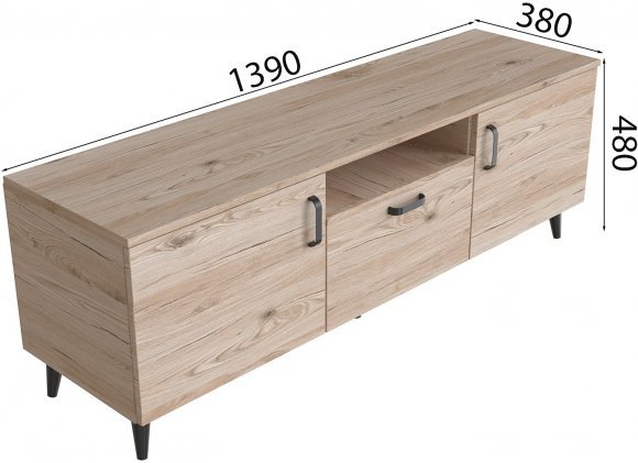Тумба Лестер на конусних ніжках Ferrum-decor 48x139x38 Чорний метал ДСП Дуб Сан-Марино 16 мм (FRD-106806)