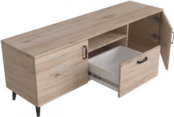Тумба Лестер на конусних ніжках Ferrum-decor 48x139x38 Чорний метал ДСП Дуб Сан-Марино 16 мм (FRD-106806)