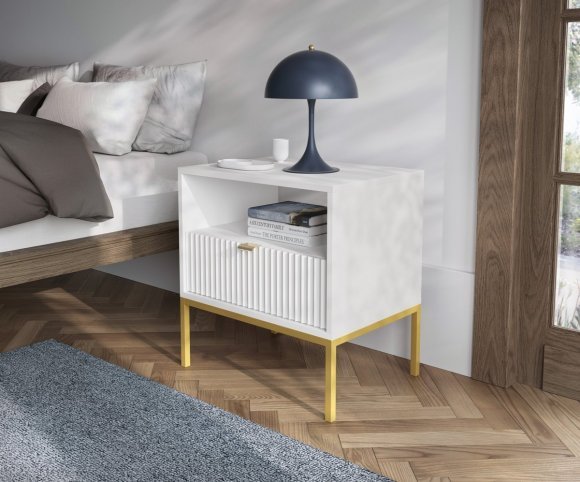 Тумба приліжкова Perfect Home Нова / Nova з 1 шухлядою і золотими ніжками S54 Білий (PFH-091261) Тумба приліжкова Perfect Home Нова / Nova з 1 шухлядою і золотими ніжками S54 Білий (PFH-091261)