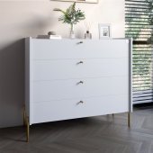 Комод із 4 шухлядами LION Wood із золотими ніжками 100х90х45 см Німфея Альба (білий) (LION-042969) ТОП