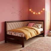 Односпальне дерев'яне ліжко Mebigrand Ліза М6 (права спинка) Горіх темний/Аляска 23 (Бежевий) 80x160 см MBG-25694 Односпальне дерев'яне ліжко Mebigrand Ліза М6 (права спинка) Горіх темний/Аляска 23 (Бежевий) 80x160 см MBG-25694