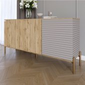 Комод закритий у вітальню на золотих металевих ніжках LION Грей 154x38x76,5 см Дуб Аппалачі/Кашемір (LION-041868)