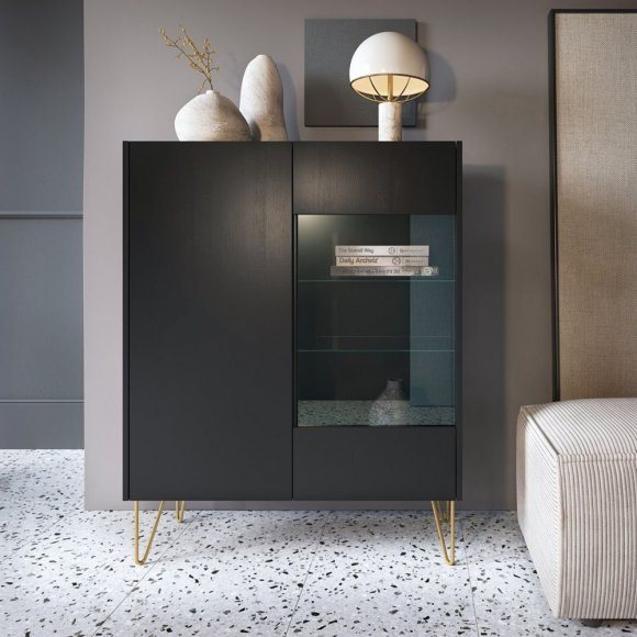 Вітрина Perfect Home Гармоні / Harmony 2-дверна з золотими ніжками WT97 Чорний/чорний мармур роял (PFH-091186) Вітрина Perfect Home Гармоні / Harmony 2-дверна з золотими ніжками WT97 Чорний/чорний мармур роял (PFH-091186)